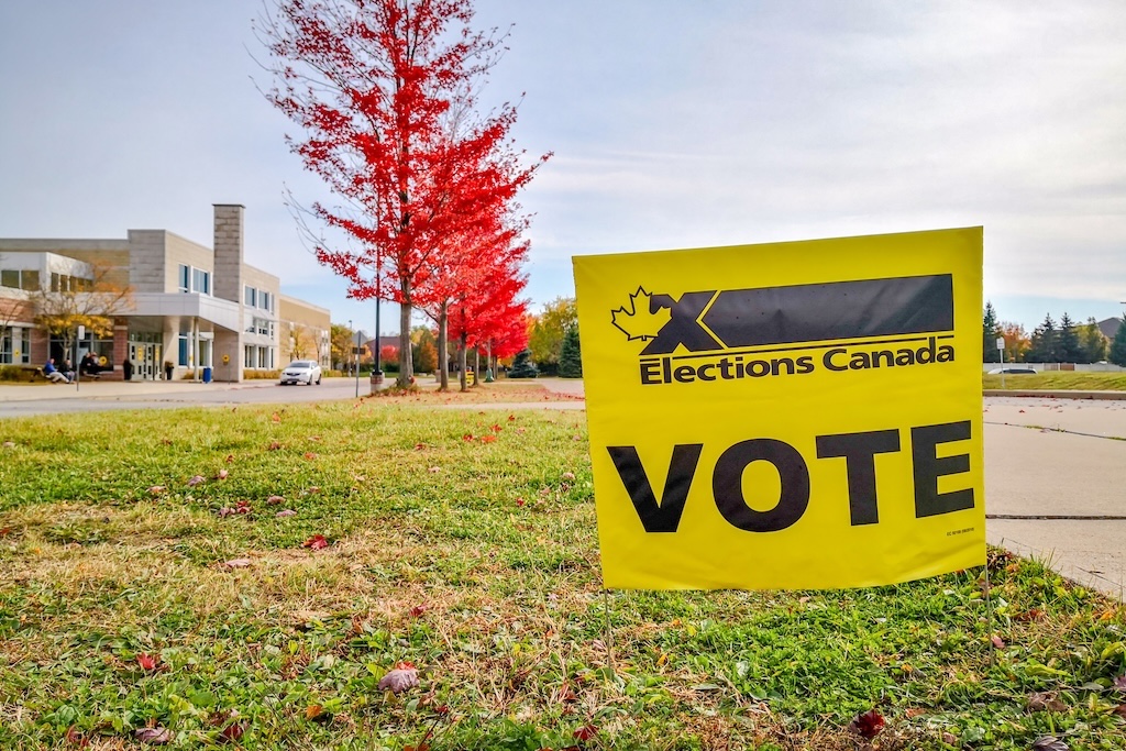 Election sign at Polling Station in Woodbridge, Ont.